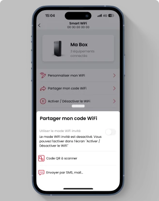 Illustration du partage de la wifi via l'application SFR & Moi dans un smartphone